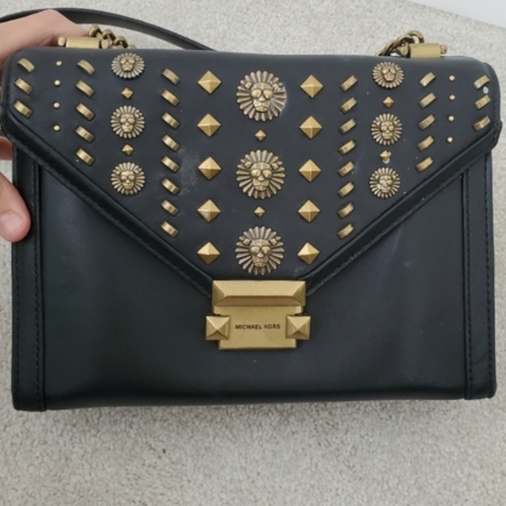 Michael Kors Studded Whitney Black Crossbody Shoulder Bag - Picture 3 of 14